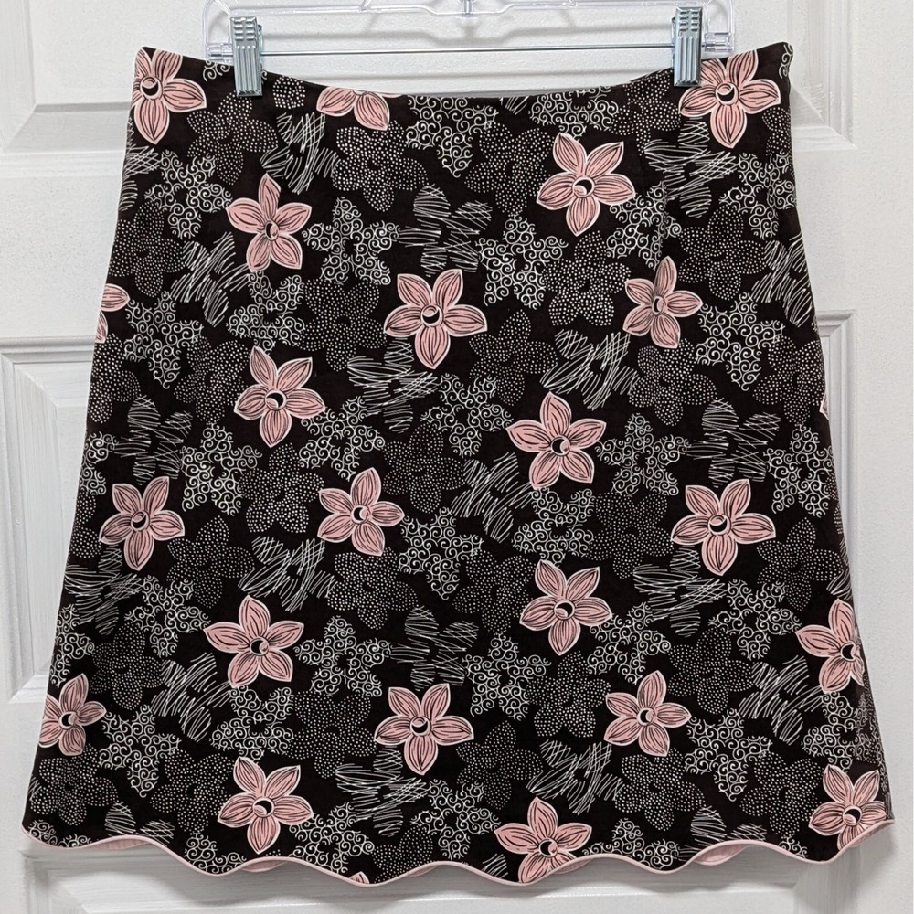 Harold's Scalloped Hem Floral Skirt Size 16 A-Line Brown Pink Playful‎ Soft Girl